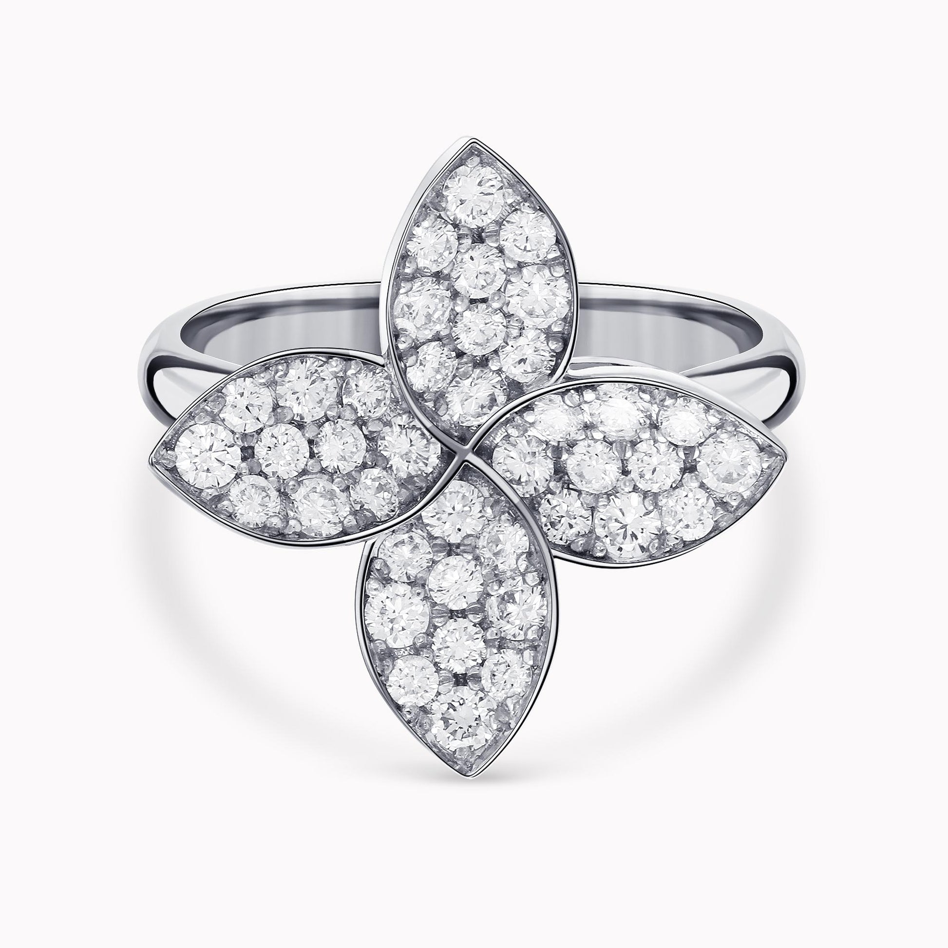 0.93Ct. Diamonds mounted in a 14K White Gold Flower designed Ring
