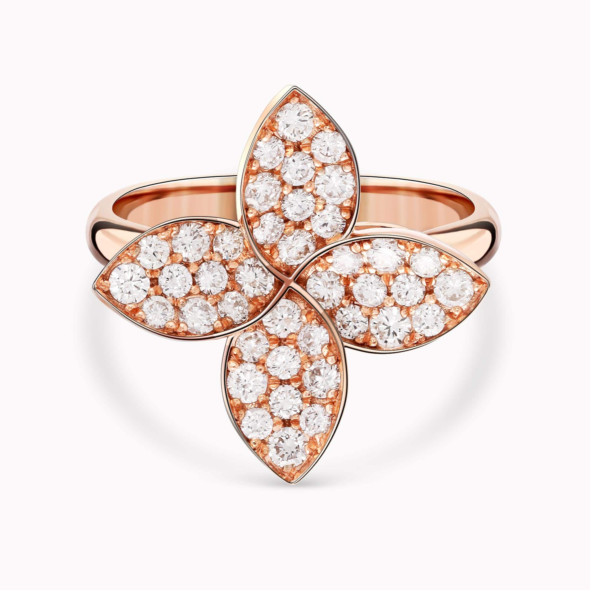 0.93Ct. Diamonds mounted in a 14K Rose Gold Flower designed Ring
