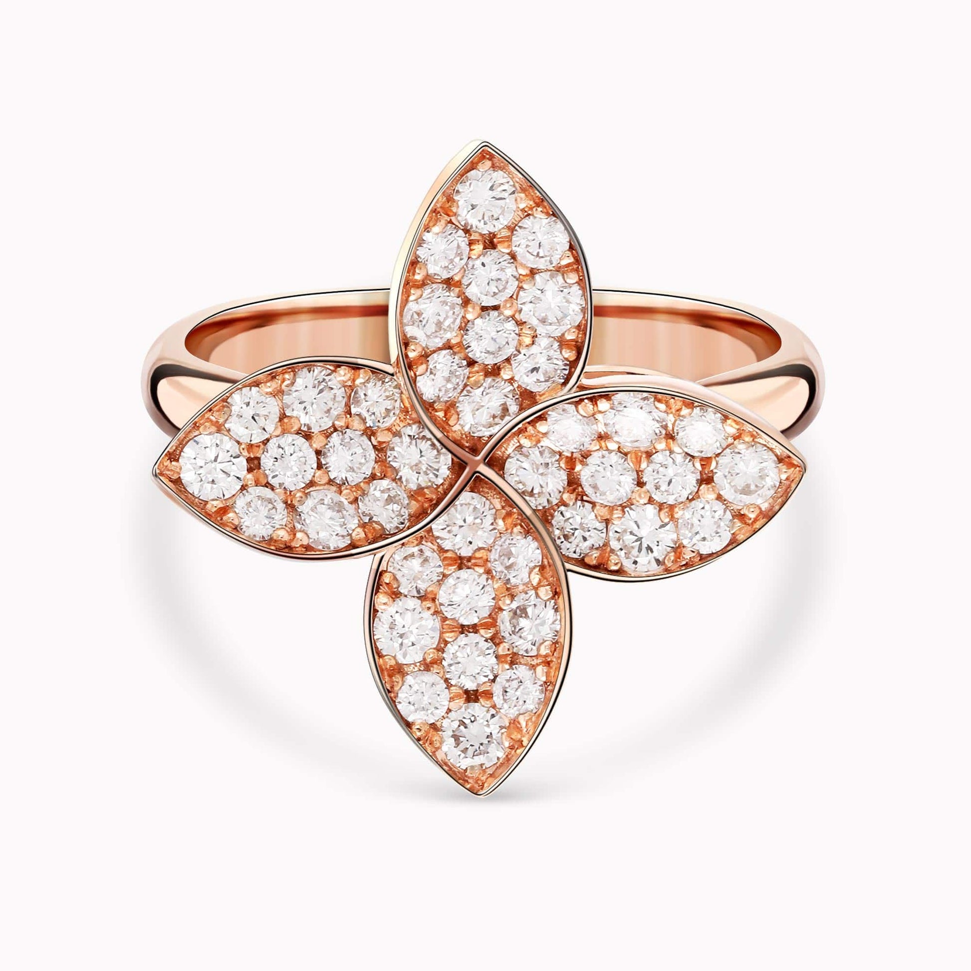 0.93Ct. Diamonds mounted in a 14K Rose Gold Flower designed Ring