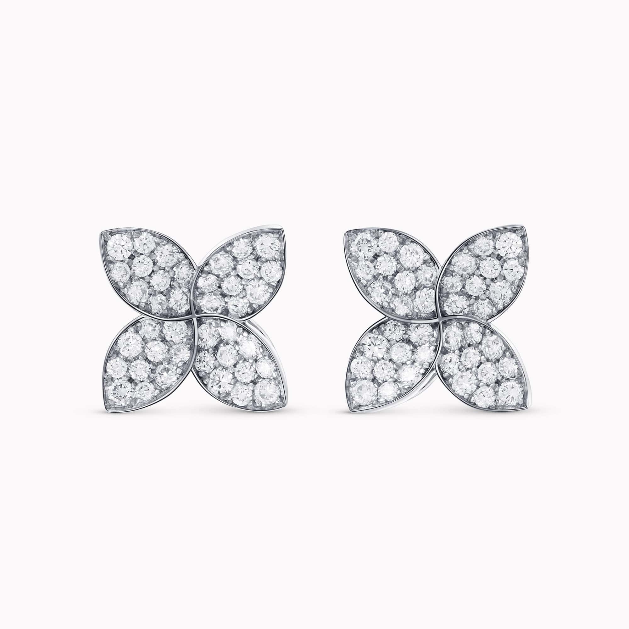 0.90Ct. Diamond Flower shaped Earrings mounted in 14K White Gold