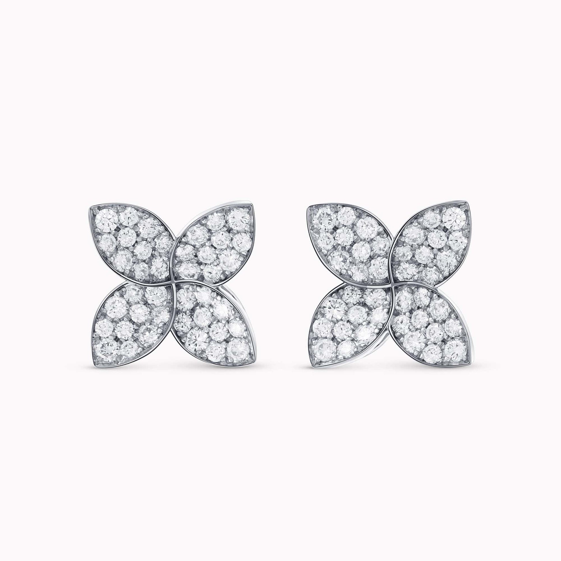 0.90Ct. Diamond Flower shaped Earrings mounted in 14K White Gold