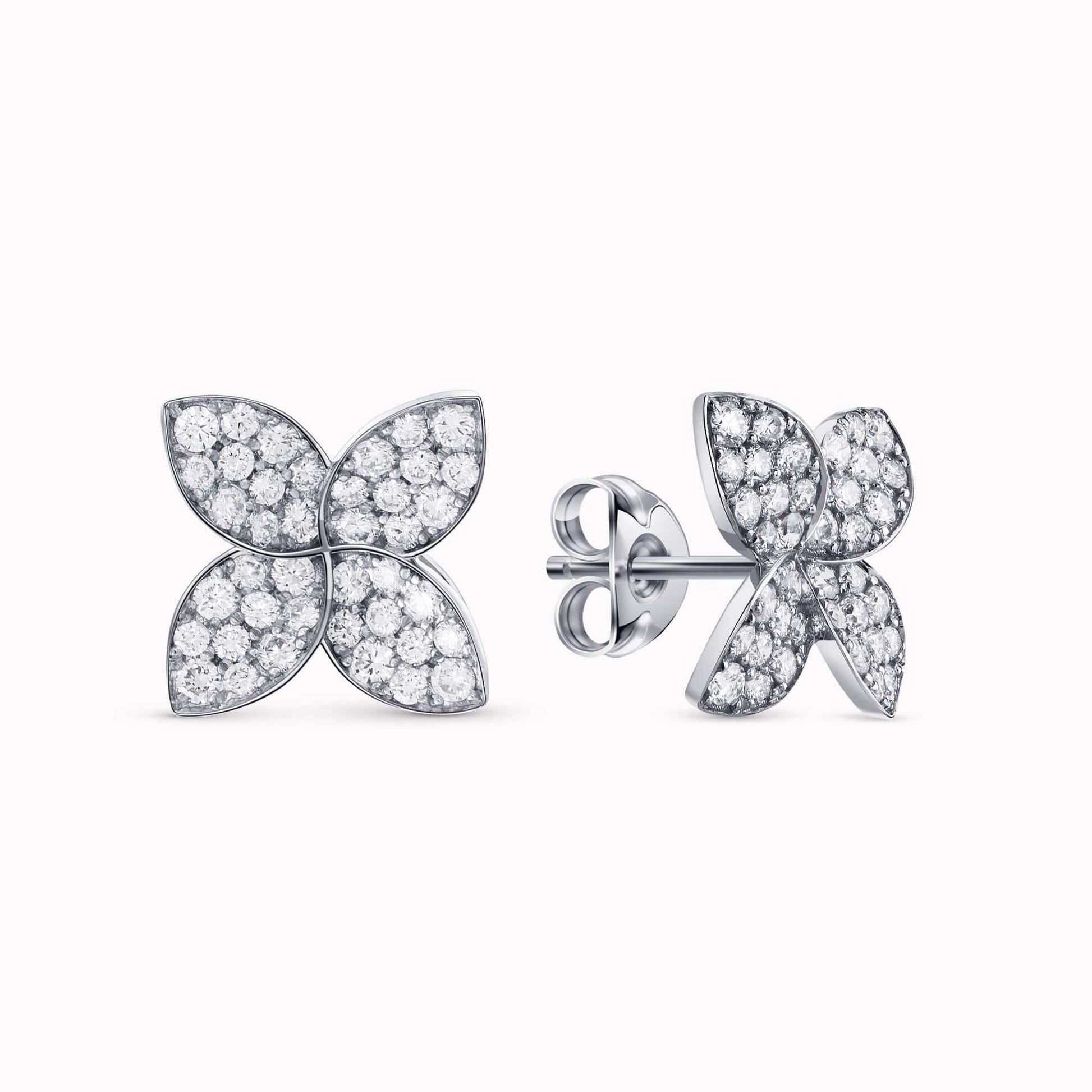 0.90Ct. Diamond Flower shaped Earrings mounted in 14K White Gold