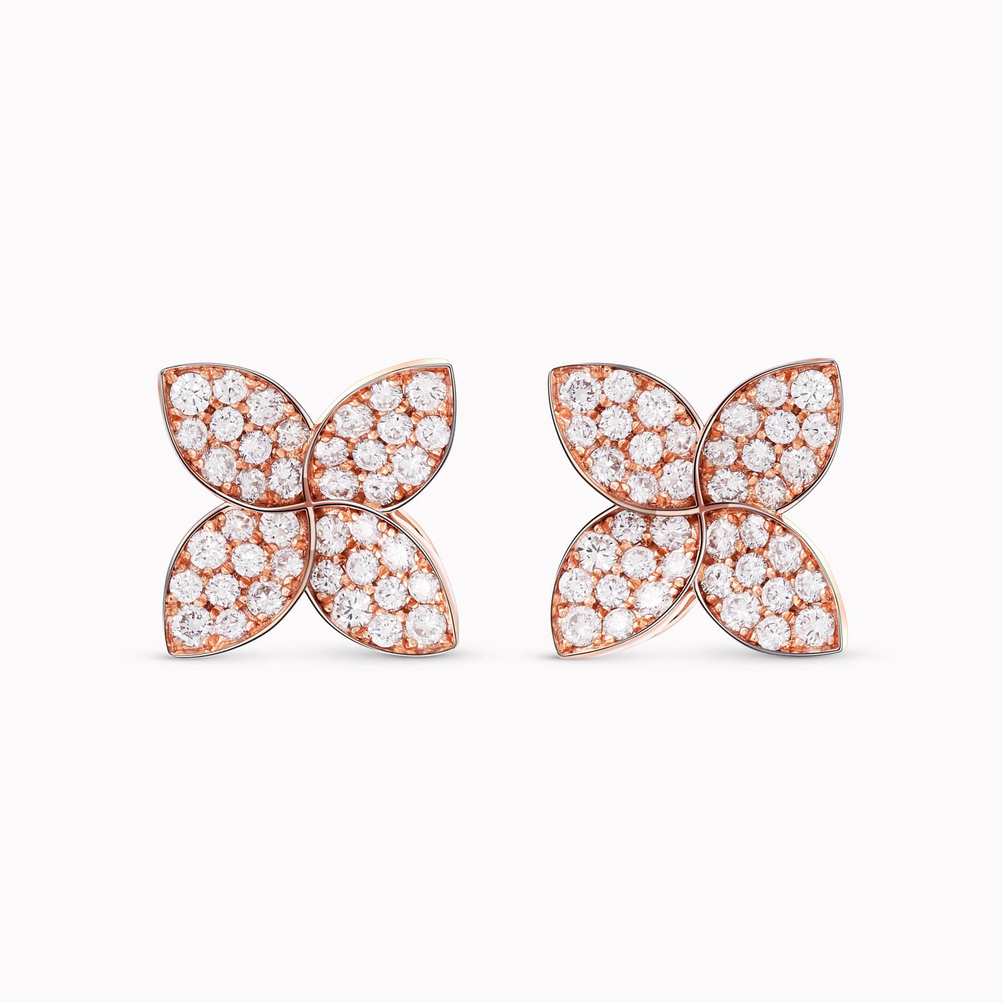 0.90Ct. Diamond Flower shaped Earrings mounted in 14K Rose Gold