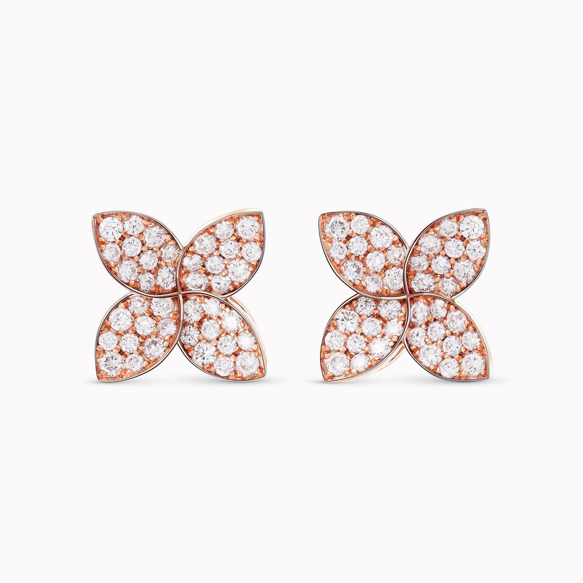 0.90Ct. Diamond Flower shaped Earrings mounted in 14K Rose Gold