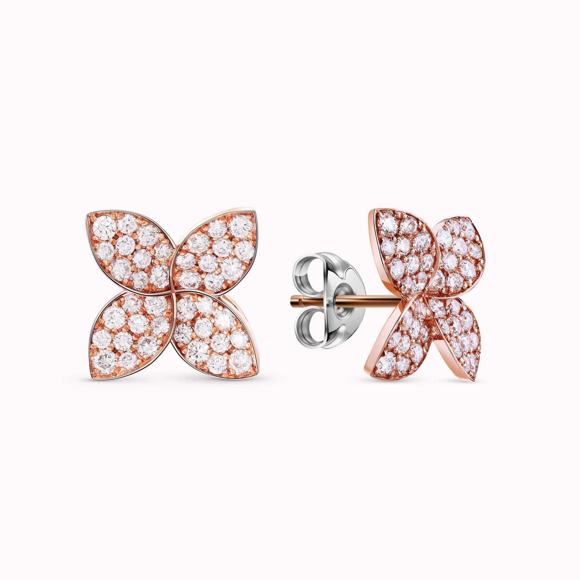 0.90Ct. Diamond Flower shaped Earrings mounted in 14K Rose Gold