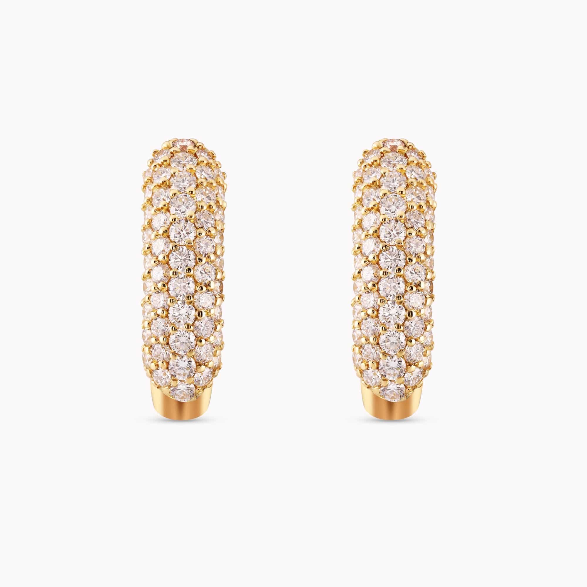 3.17Ct. Diamond Hoop Earrings mounted in 14K Yellow Gold