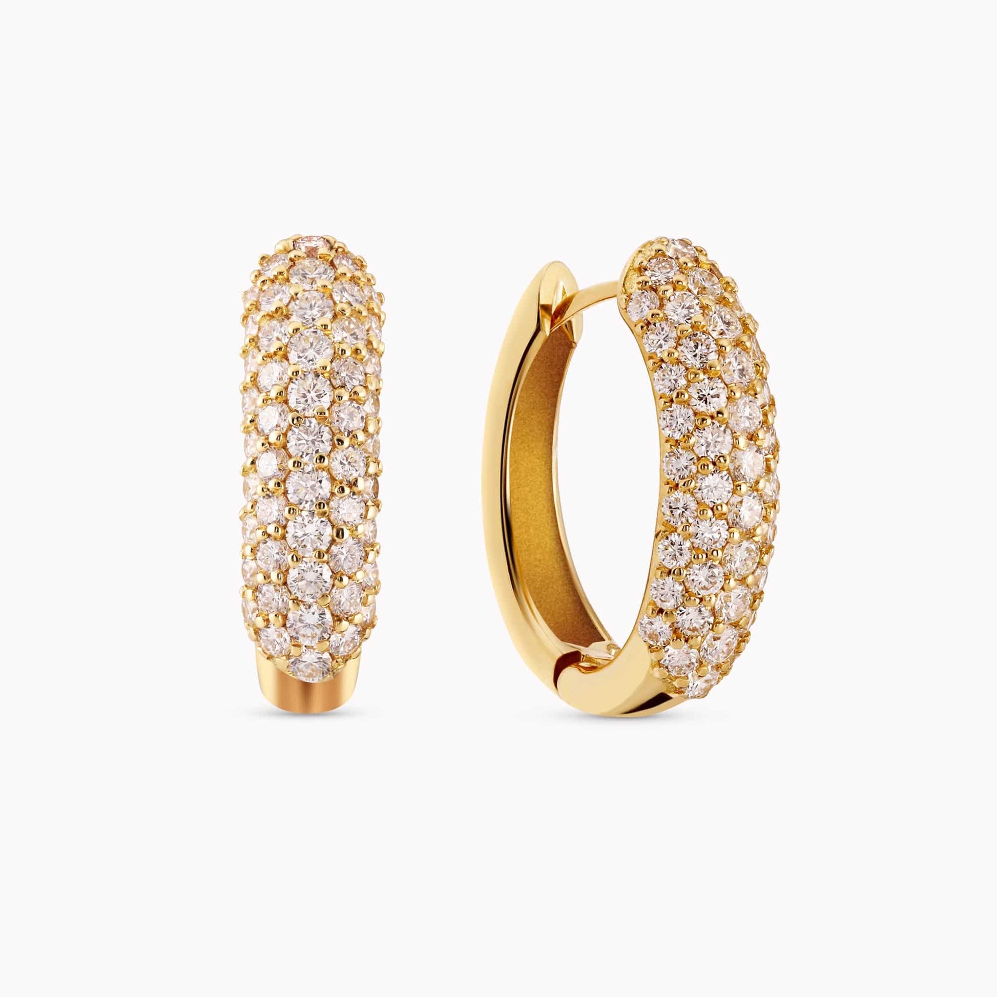 3.17Ct. Diamond Hoop Earrings mounted in 14K Yellow Gold