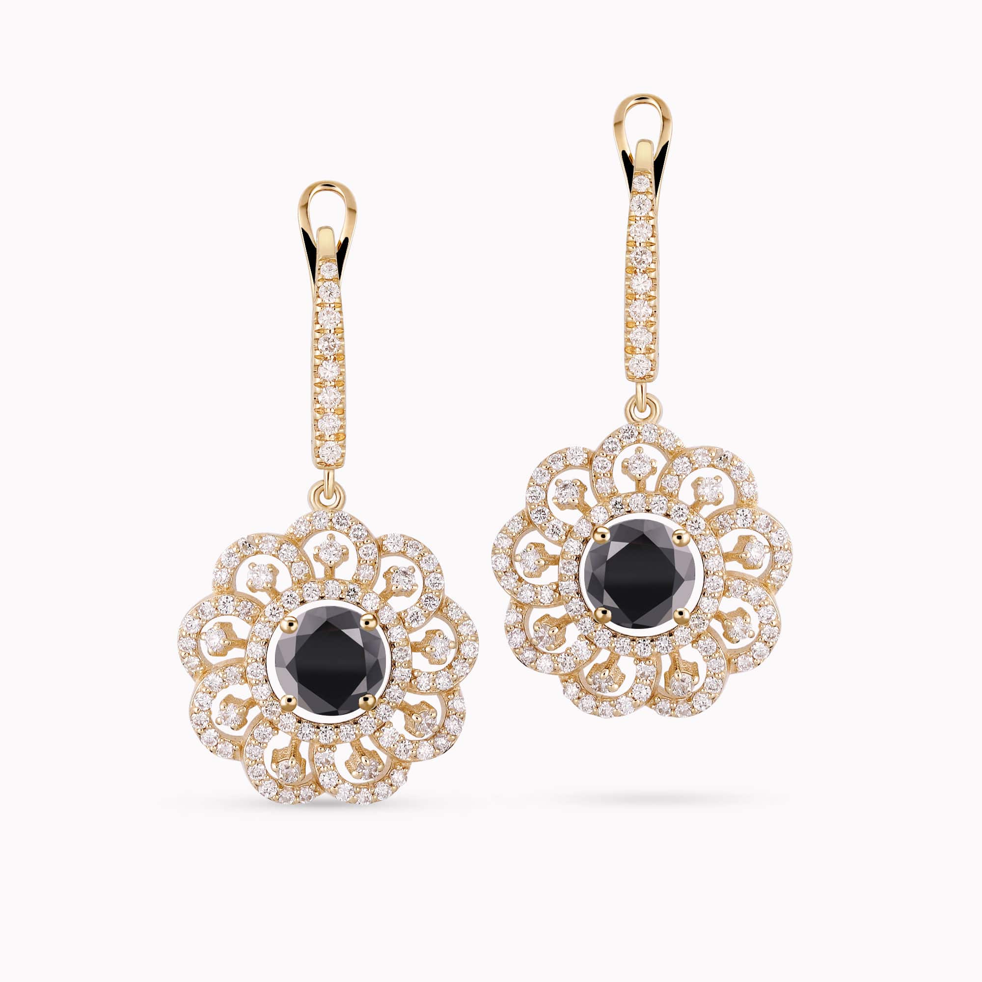 14K Yellow Gold Flower shaped Earrings with 1.30Ct. Center
