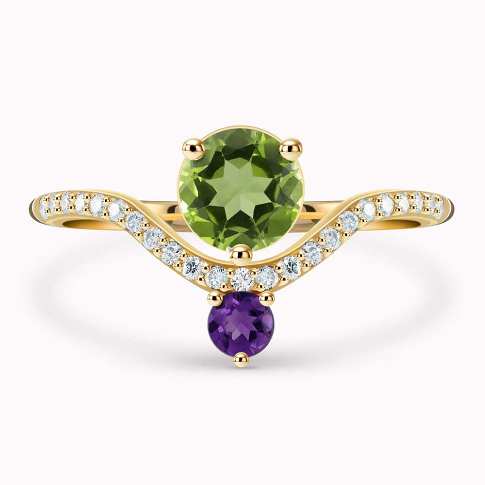0.80Ct. Peridot and 0.20Ct. Amethyst set with 0.14Ct