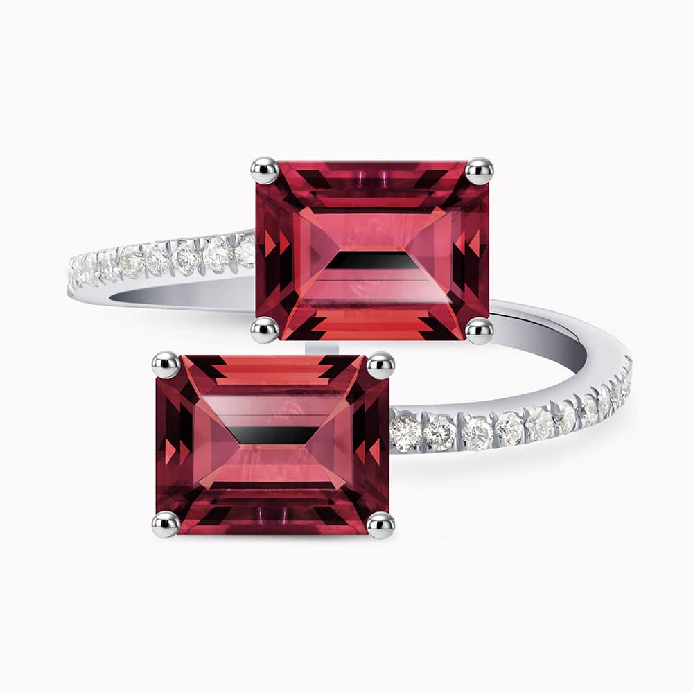 14K White Gold Bypass Ring with two 2.80Ct Total Garnet