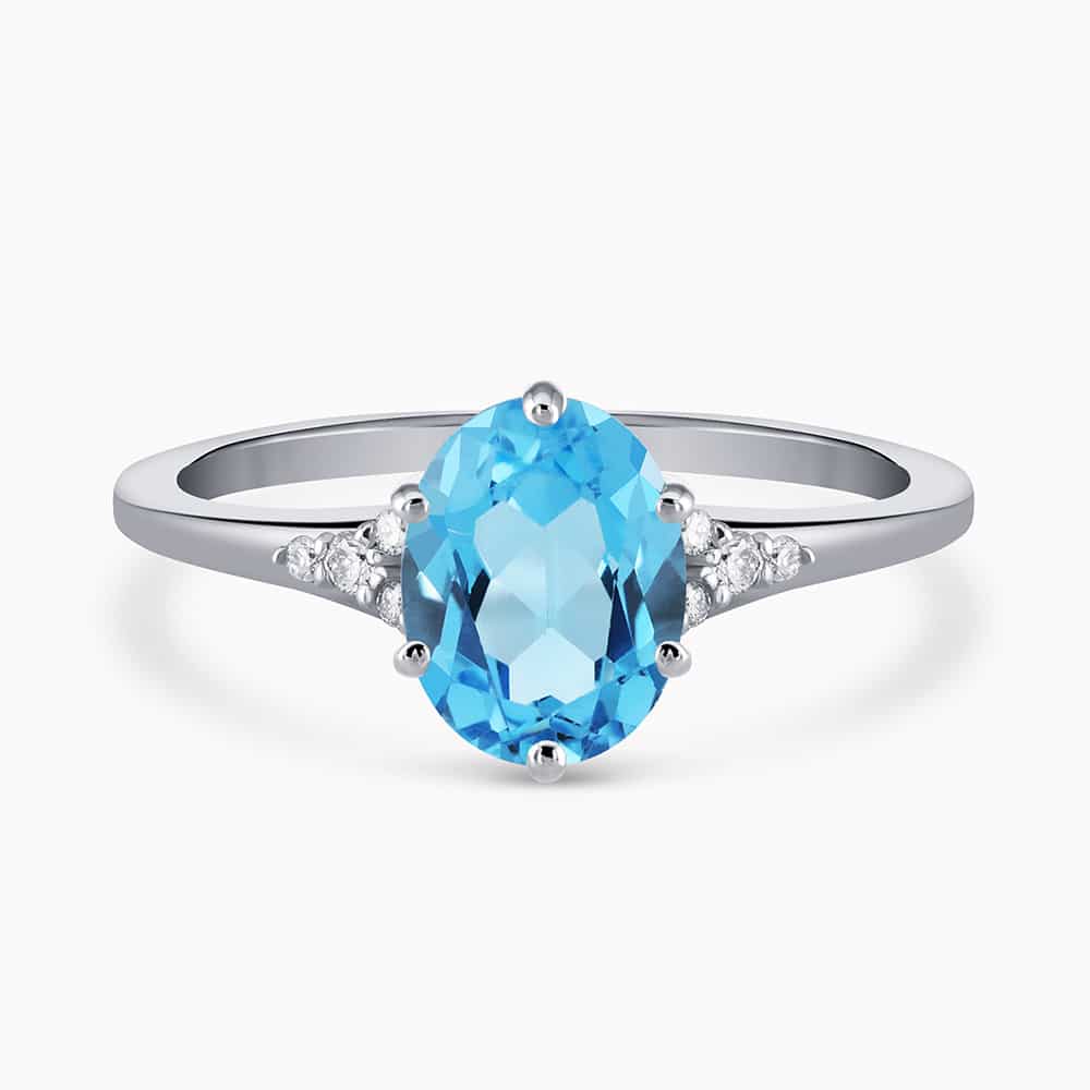 1.00Ct. Blue Topaz Gem Stone with 0.05Ct Diamond set in a