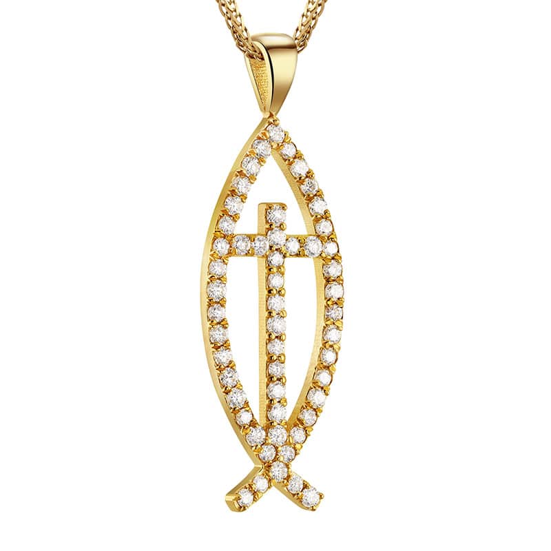 Jesus Fish Cross Diamond Pendant