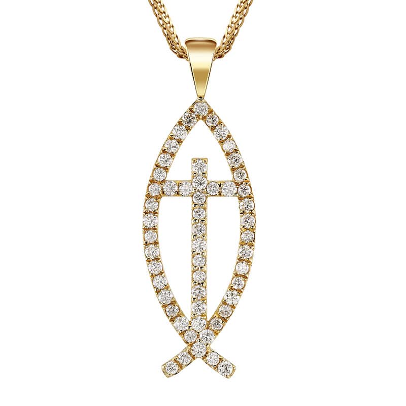 Jesus Fish Cross Diamond Pendant