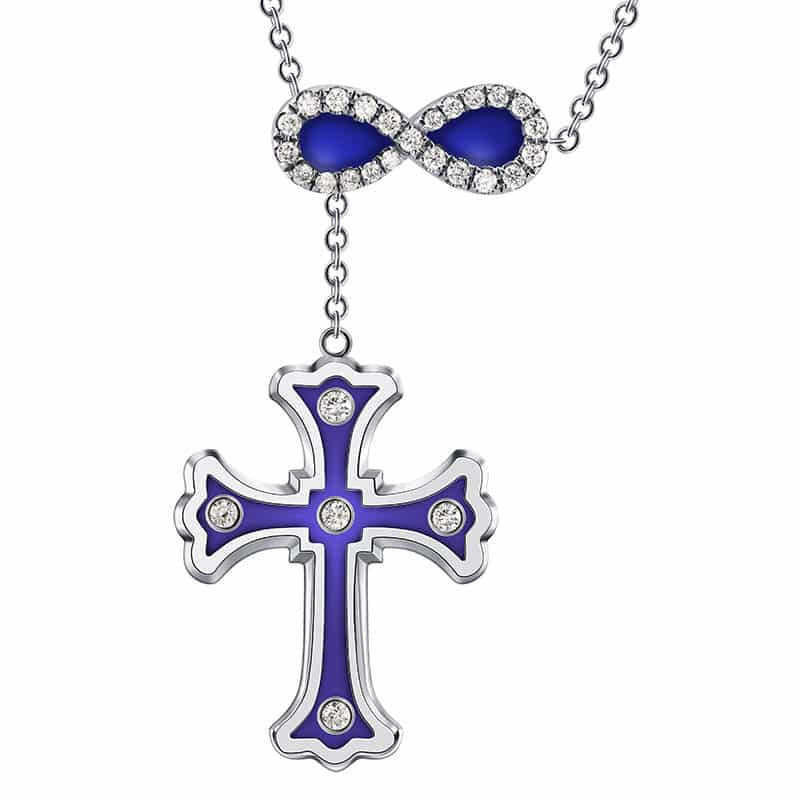 Infinity Cross Diamond Necklace- Blue