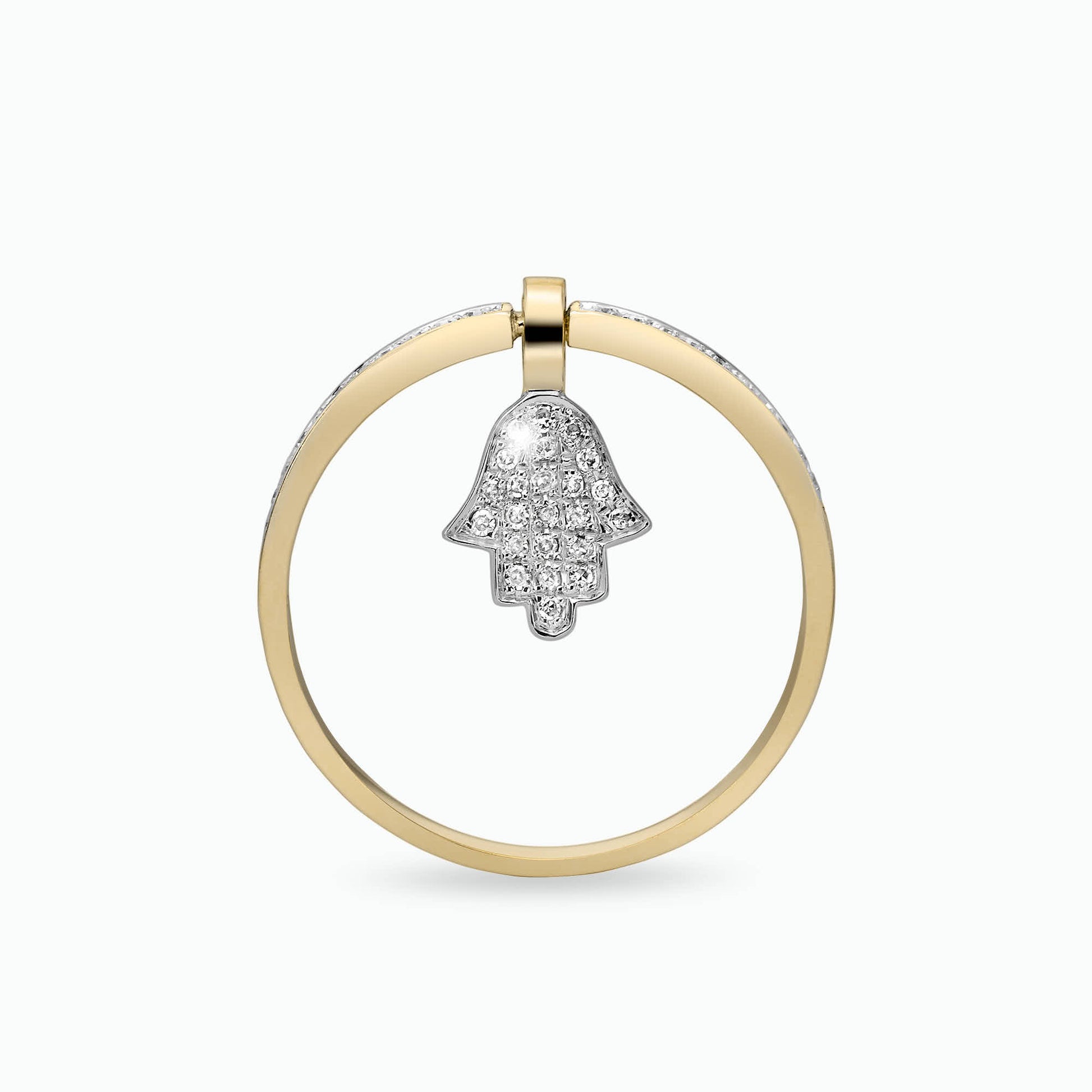 0.16Ct. Diamonds in a 14K Yellow Gold "Hamsa" Ring