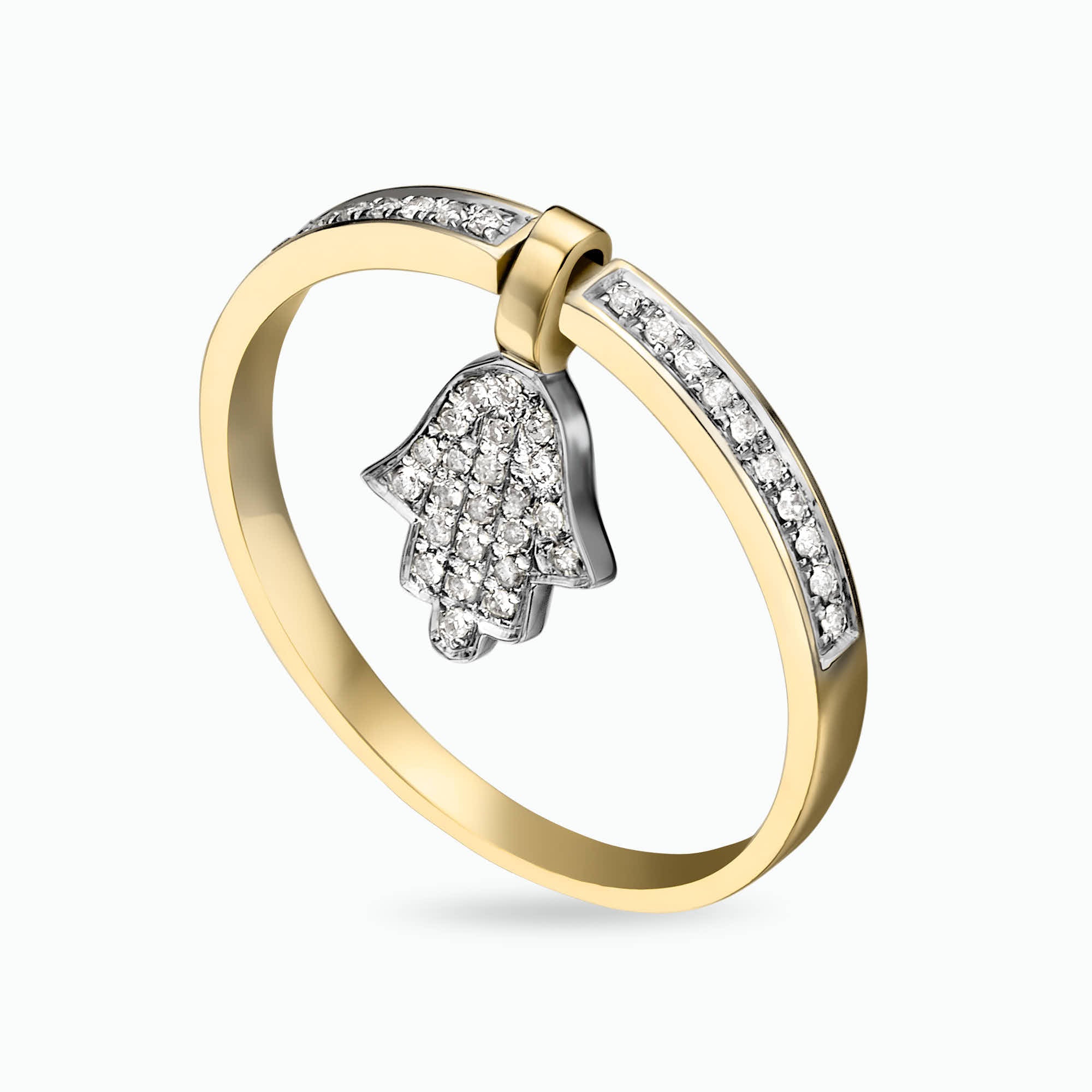 0.16Ct. Diamonds in a 14K Yellow Gold "Hamsa" Ring
