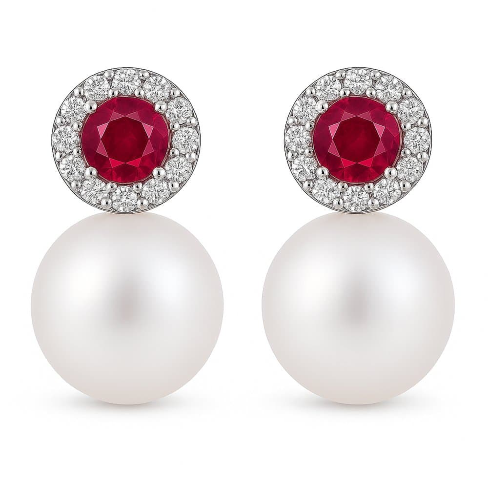 Pearl, Rubi and Diamonds Earrings