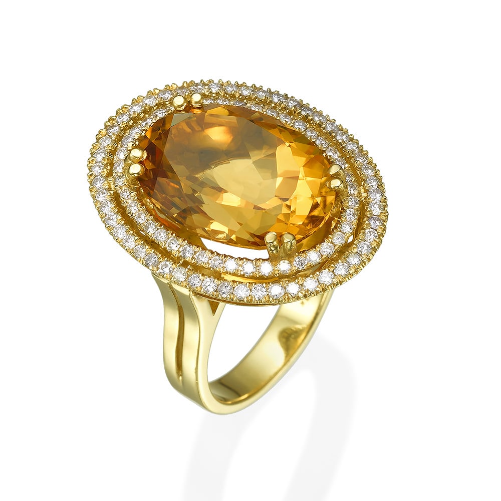 10.00Ct. Citrine Gem Stone set with 0.88Ct Diamond mounted