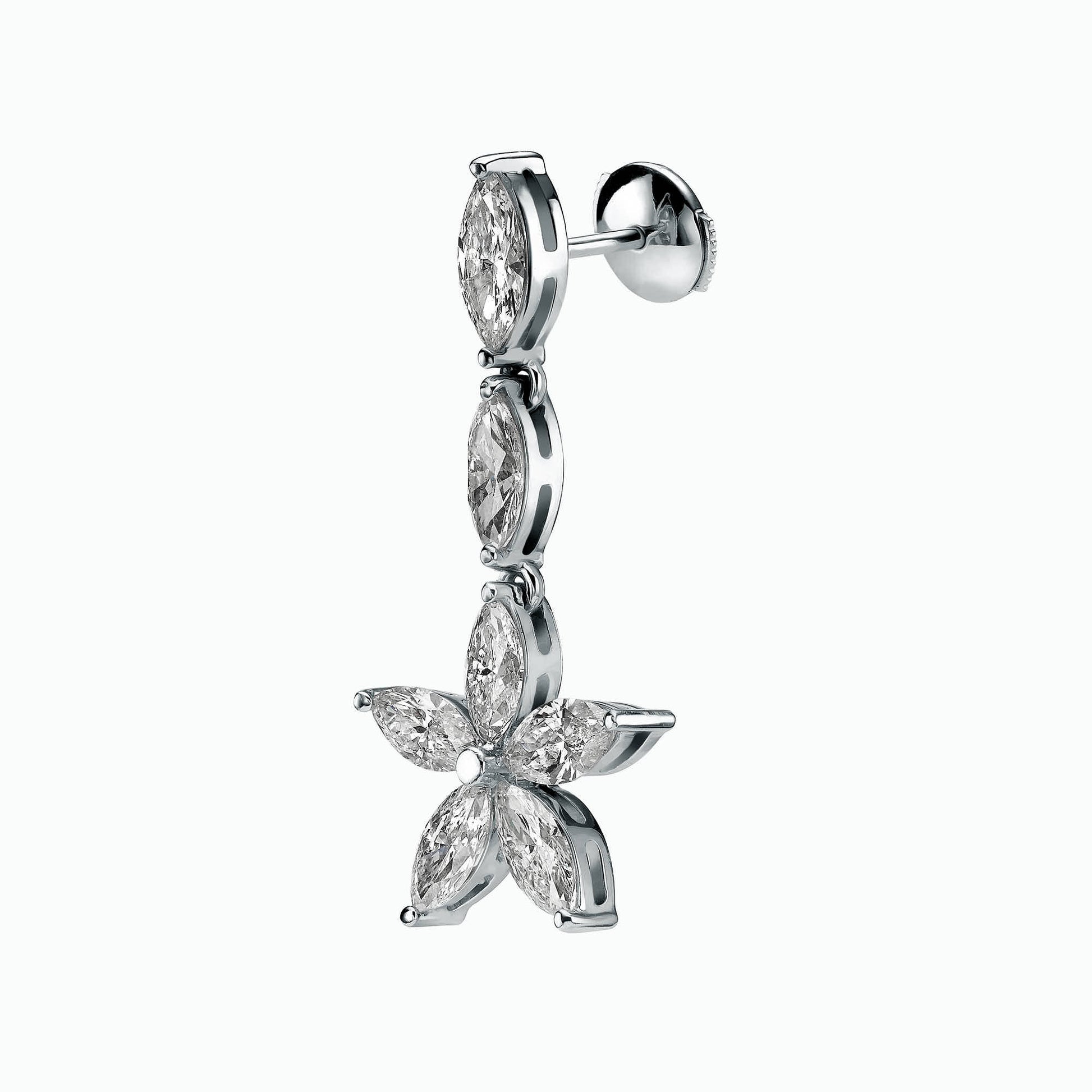 18K White Gold Flower shaped Earrings with 6.79Ct. Marquise