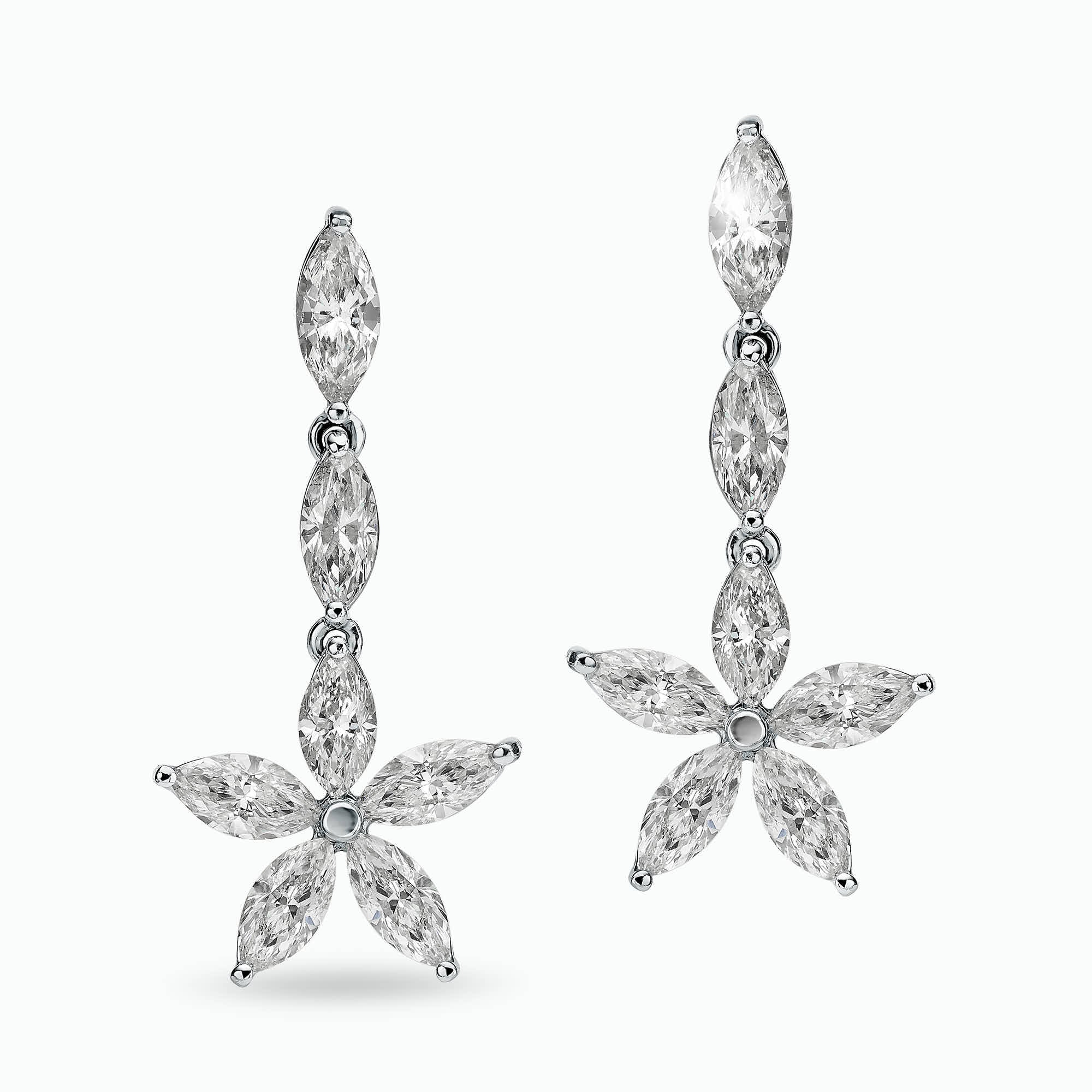 18K White Gold Flower shaped Earrings with 6.79Ct. Marquise