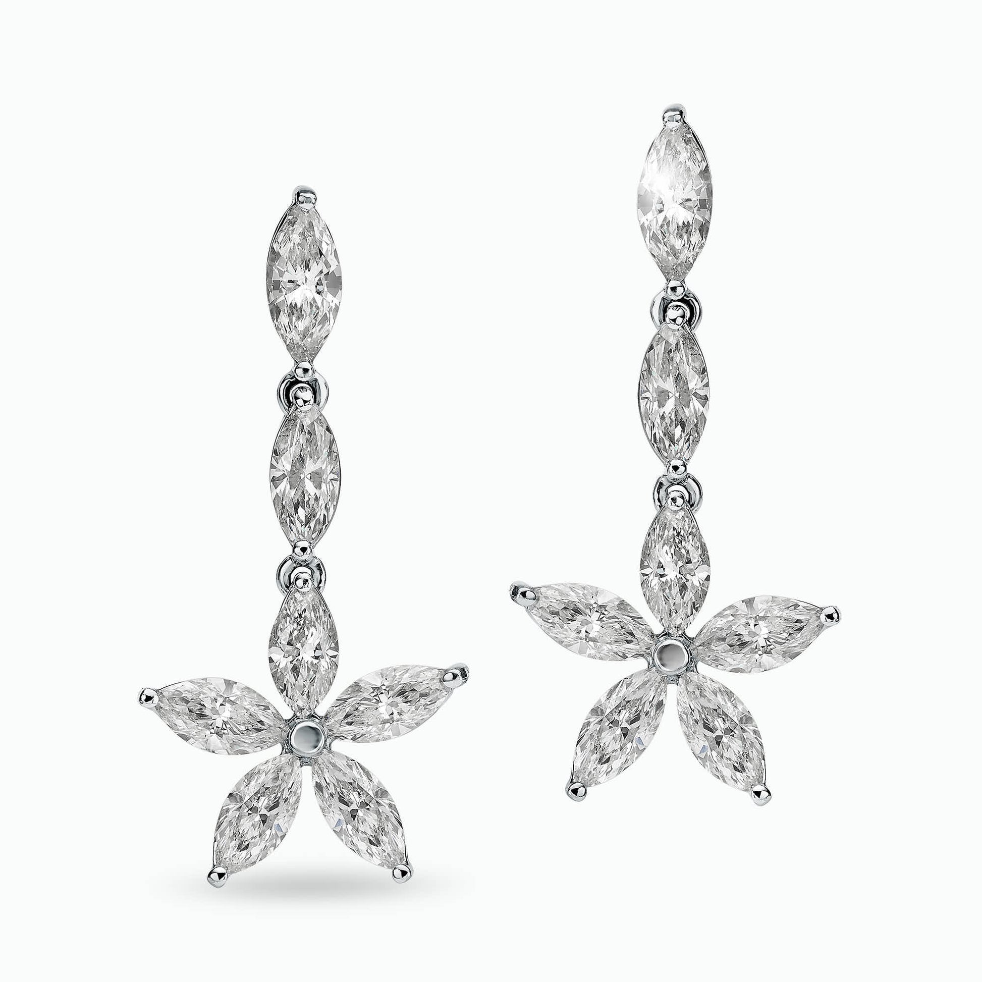 18K White Gold Flower shaped Earrings with 6.79Ct. Marquise