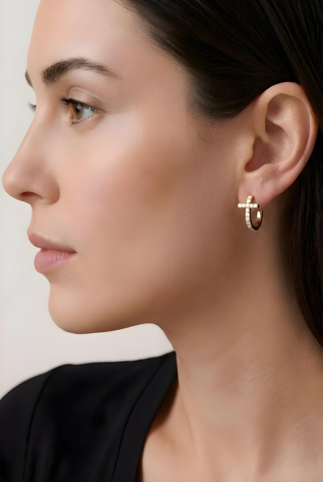 Diamond Cross Hoop Earrings