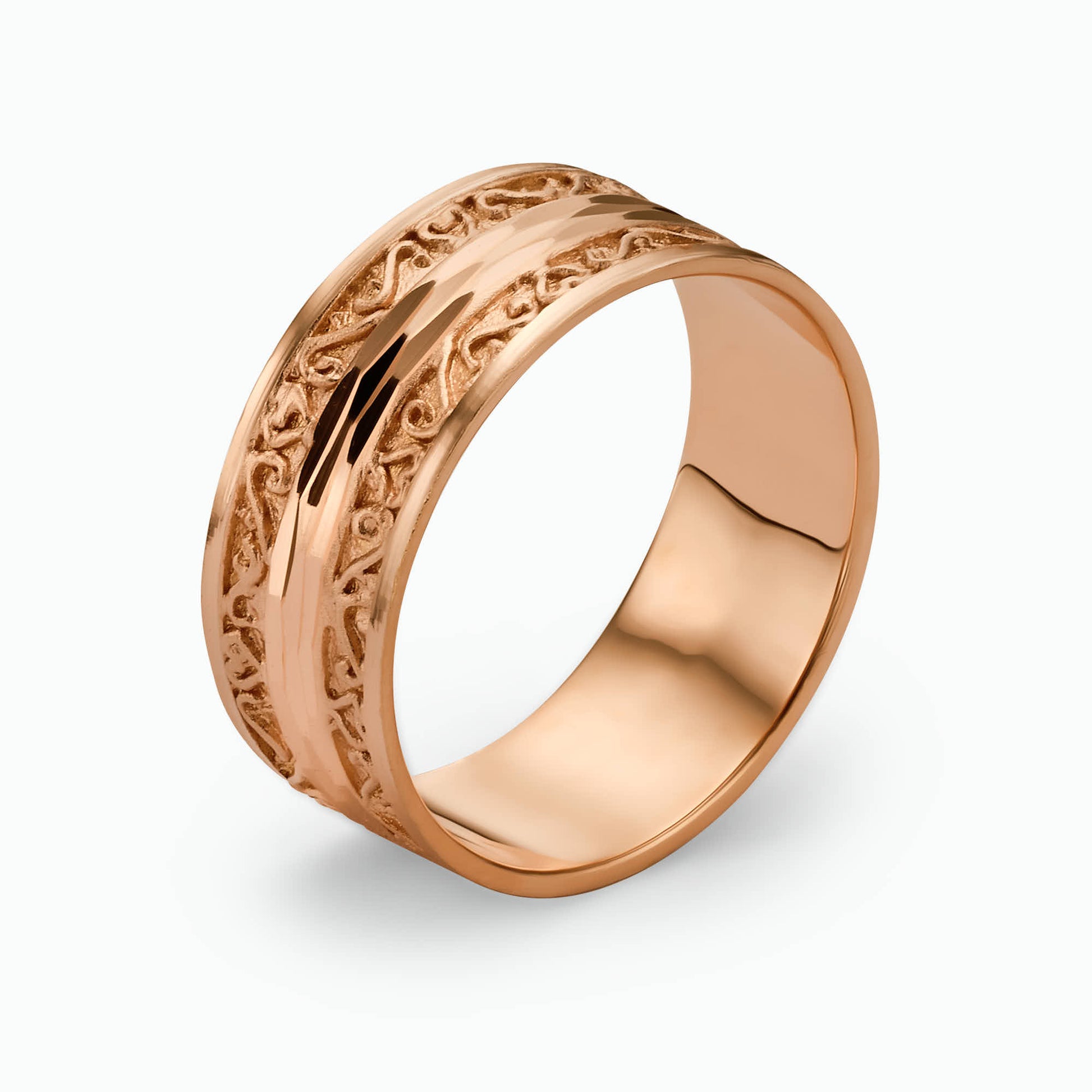 14K Gold Engraved wedding Band