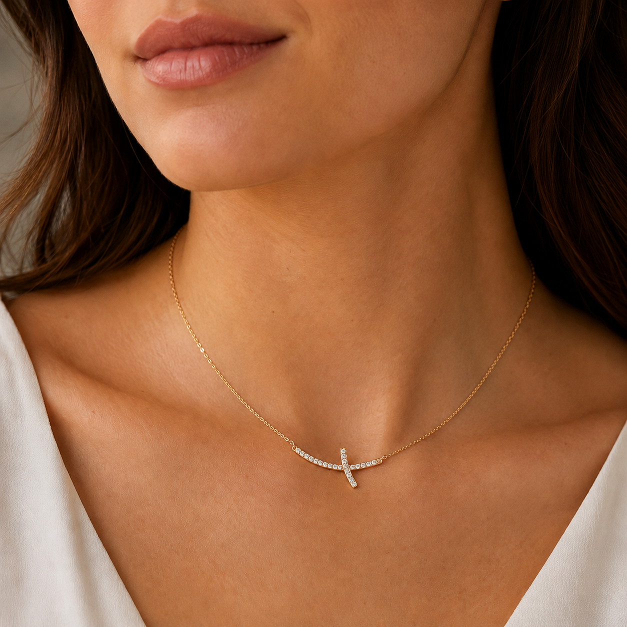 Diamond Cross Bar Necklace