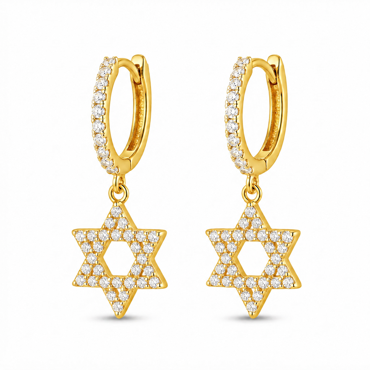 Diamond Star of David Hoop Earrings
