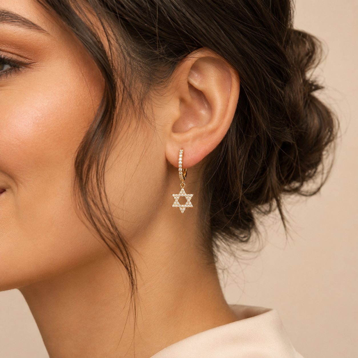 Diamond Star of David Hoop Earrings