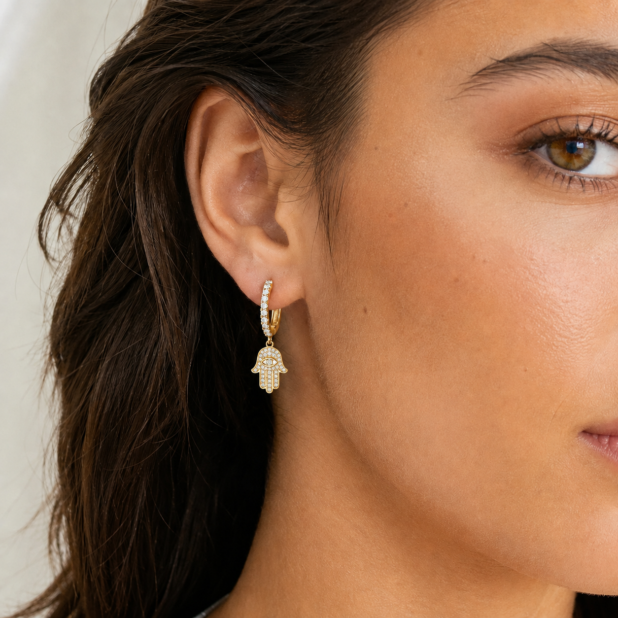 Diamond "Hamsa" Hoop Earrings