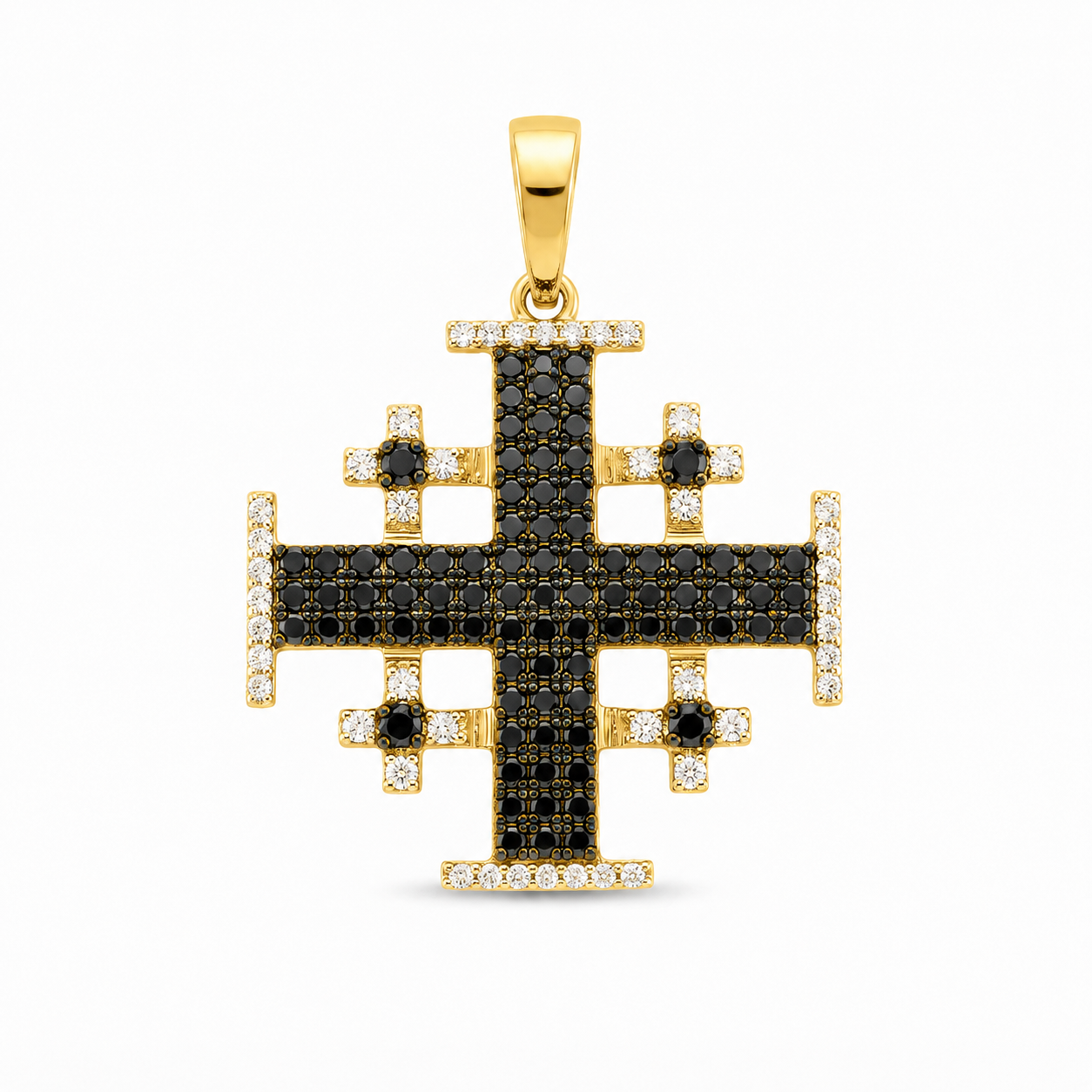 Black and White Jerusalem Cross Diamond Pendant