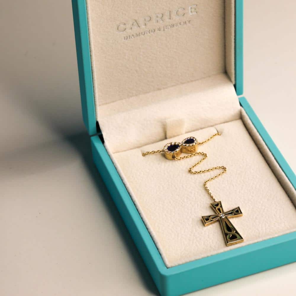 Infinity Cross Diamond Necklace- Black