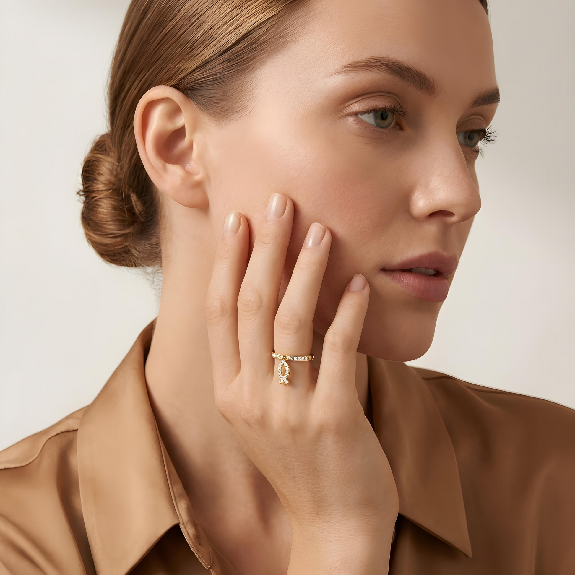 Diamond Fish Charm Ring