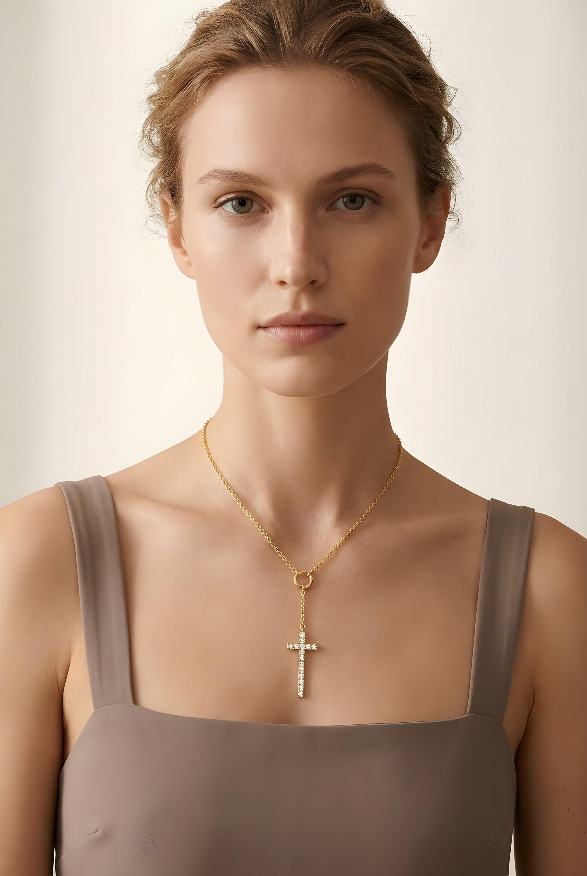 Diamond Drop Cross Necklace