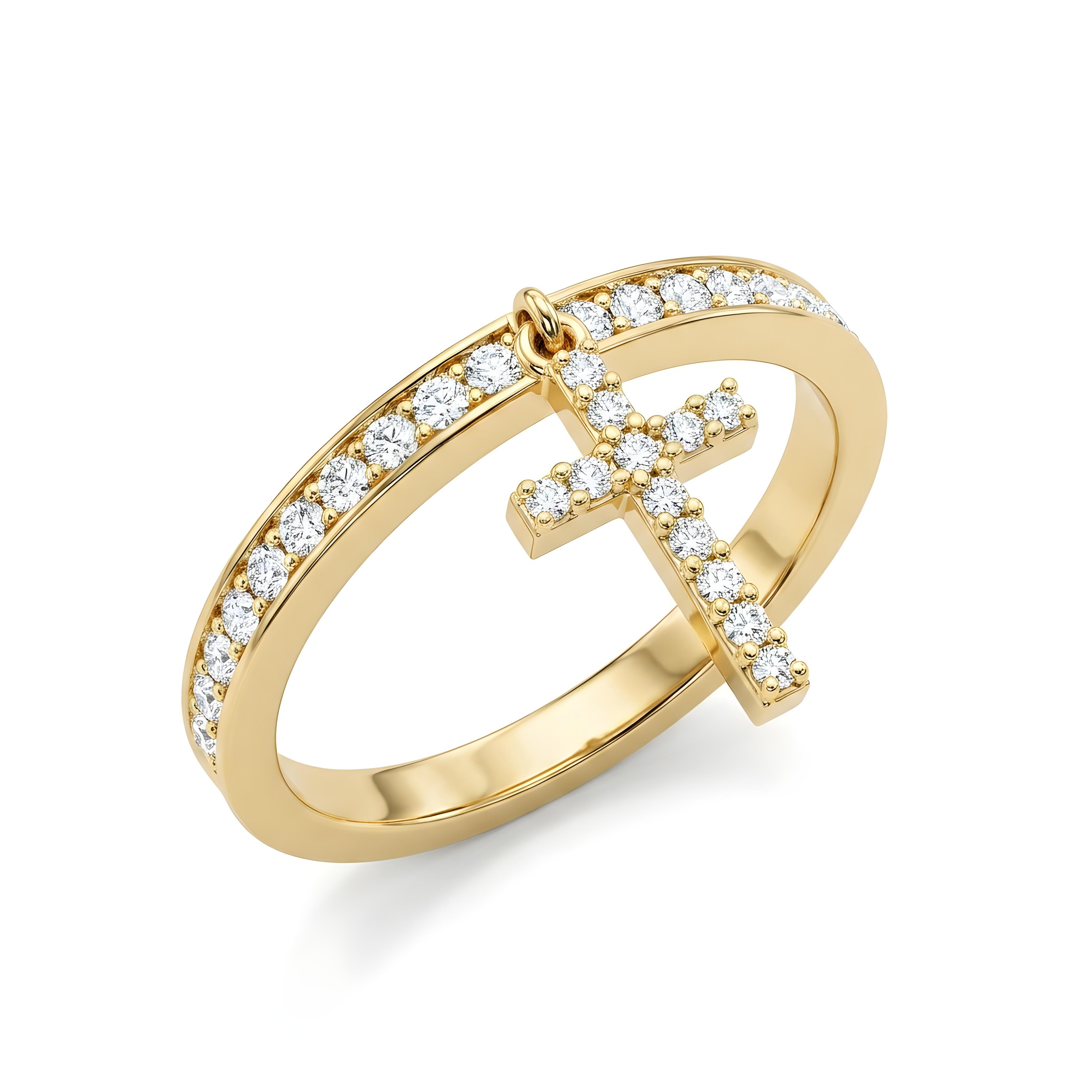 Diamond Cross Charm Ring