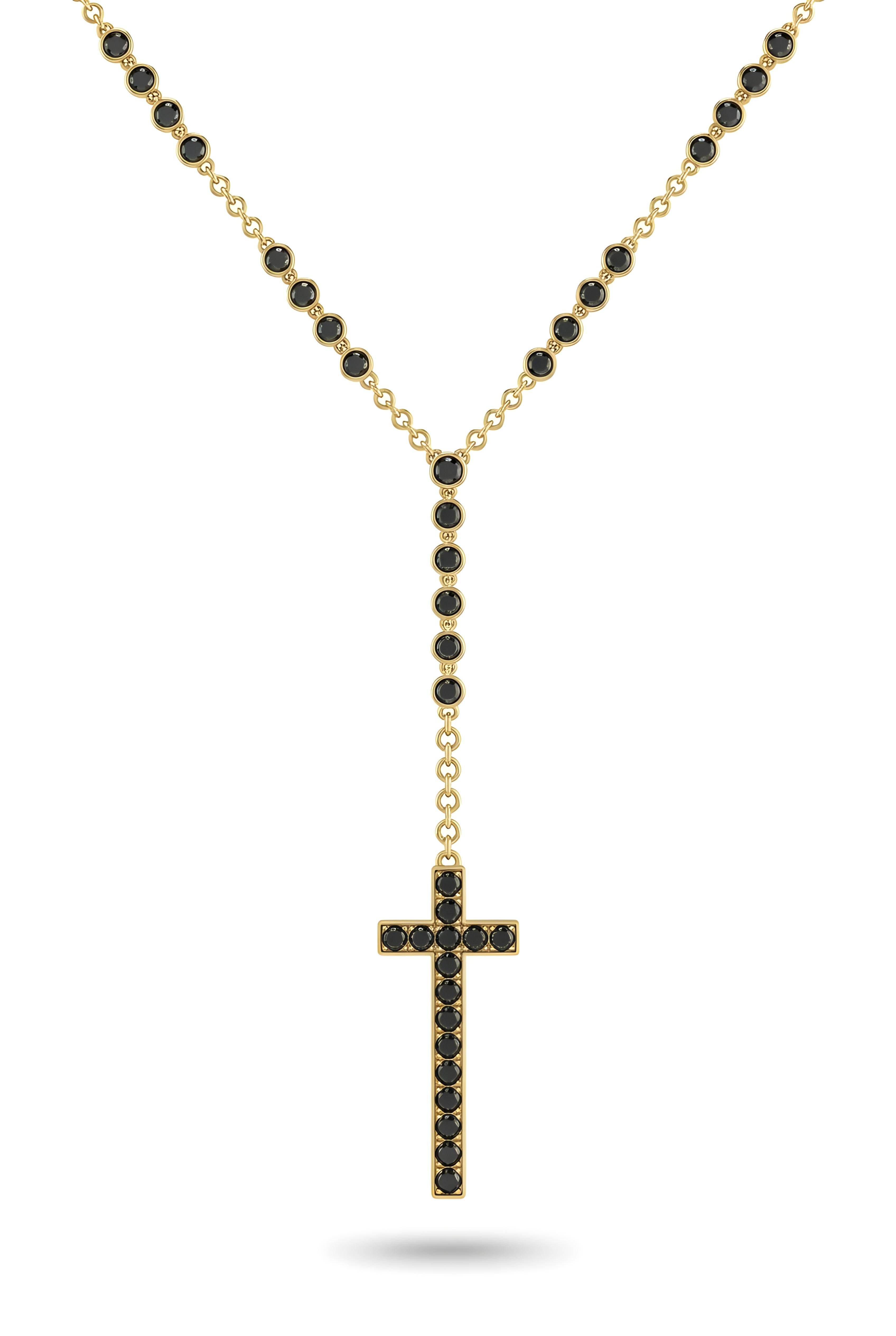 Black Diamond Drop Cross Necklace