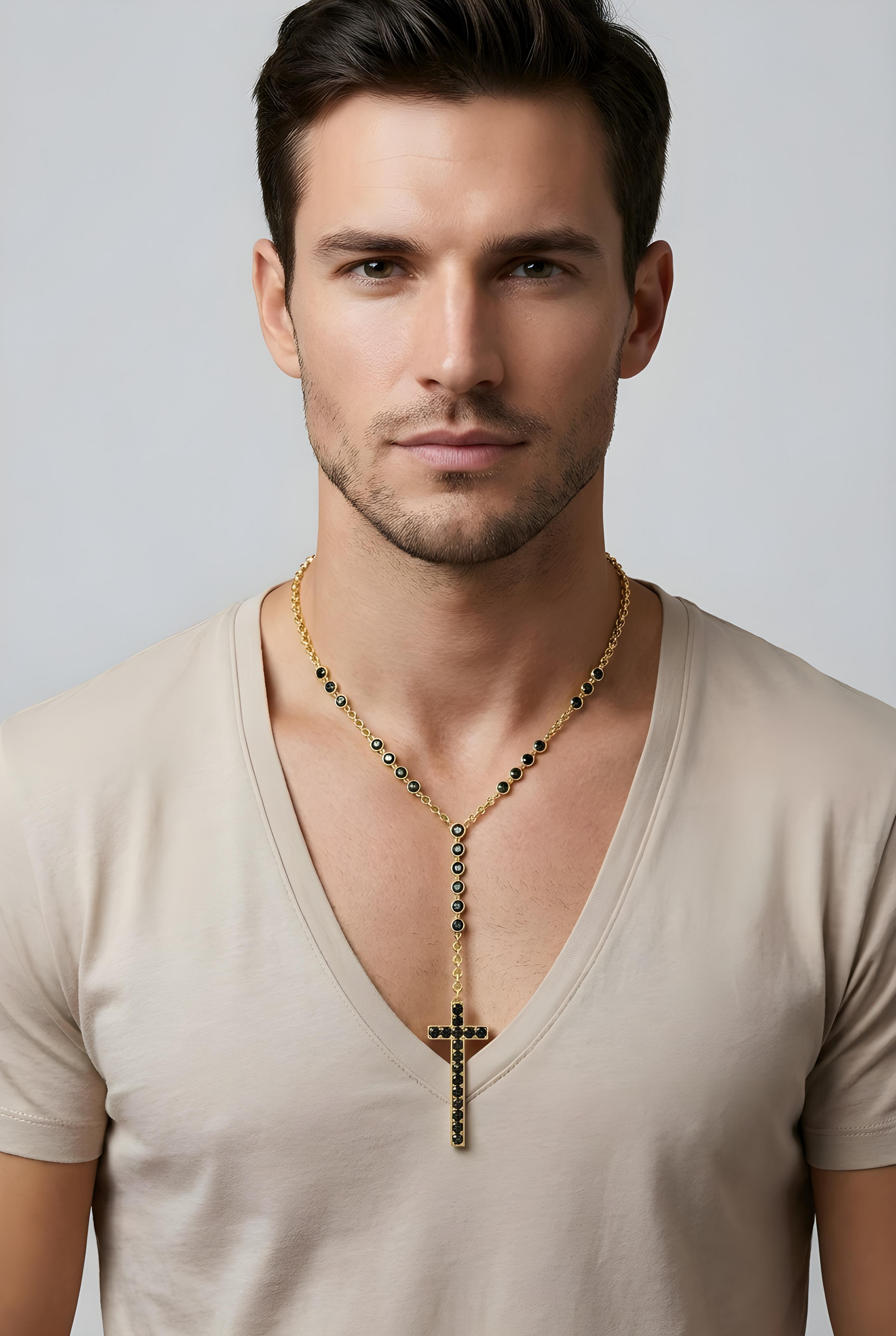 Black Diamond Drop Cross Necklace