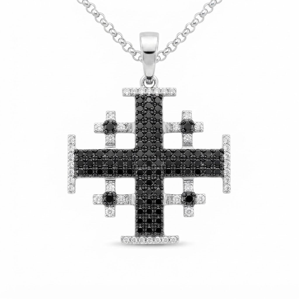 Black and White Jerusalem Cross Diamond Pendant
