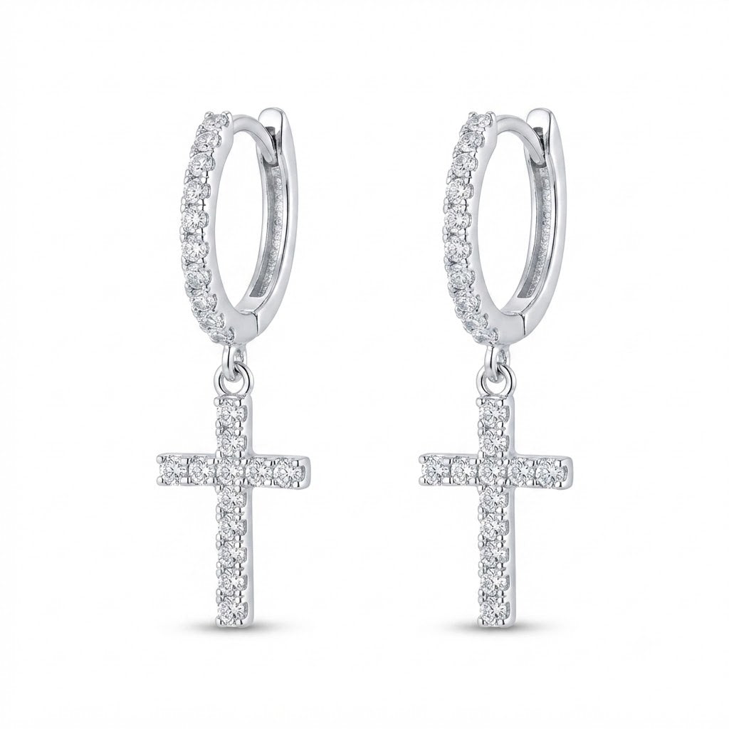 Diamond Cross Hoop Earrings