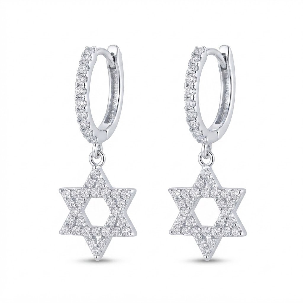 Diamond Star of David Hoop Earrings