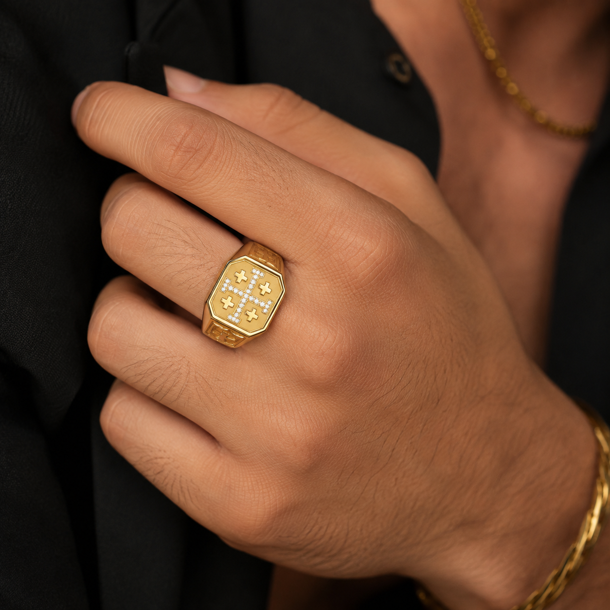 Diamond Jerusalem Cross Ring