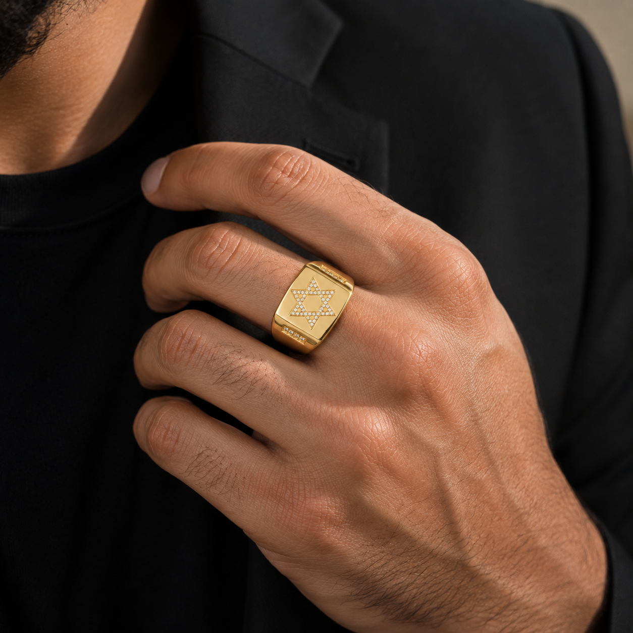 David Star Diamond Signet Ring for Men